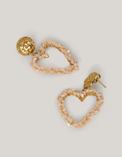 Heart Beaded Oorbellen Beige
