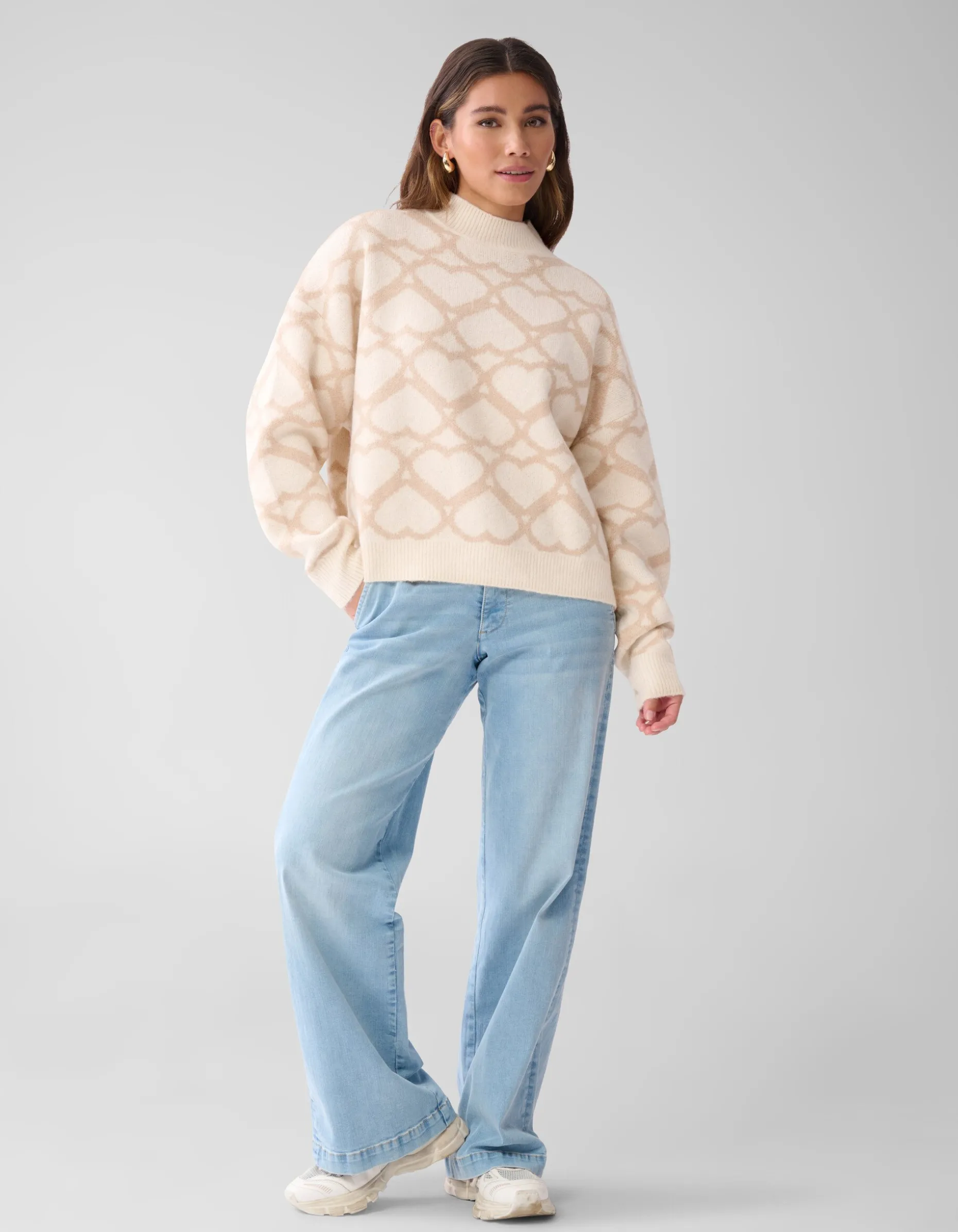 Heart Printed Dames Trui Gebroken Wit By Furmey