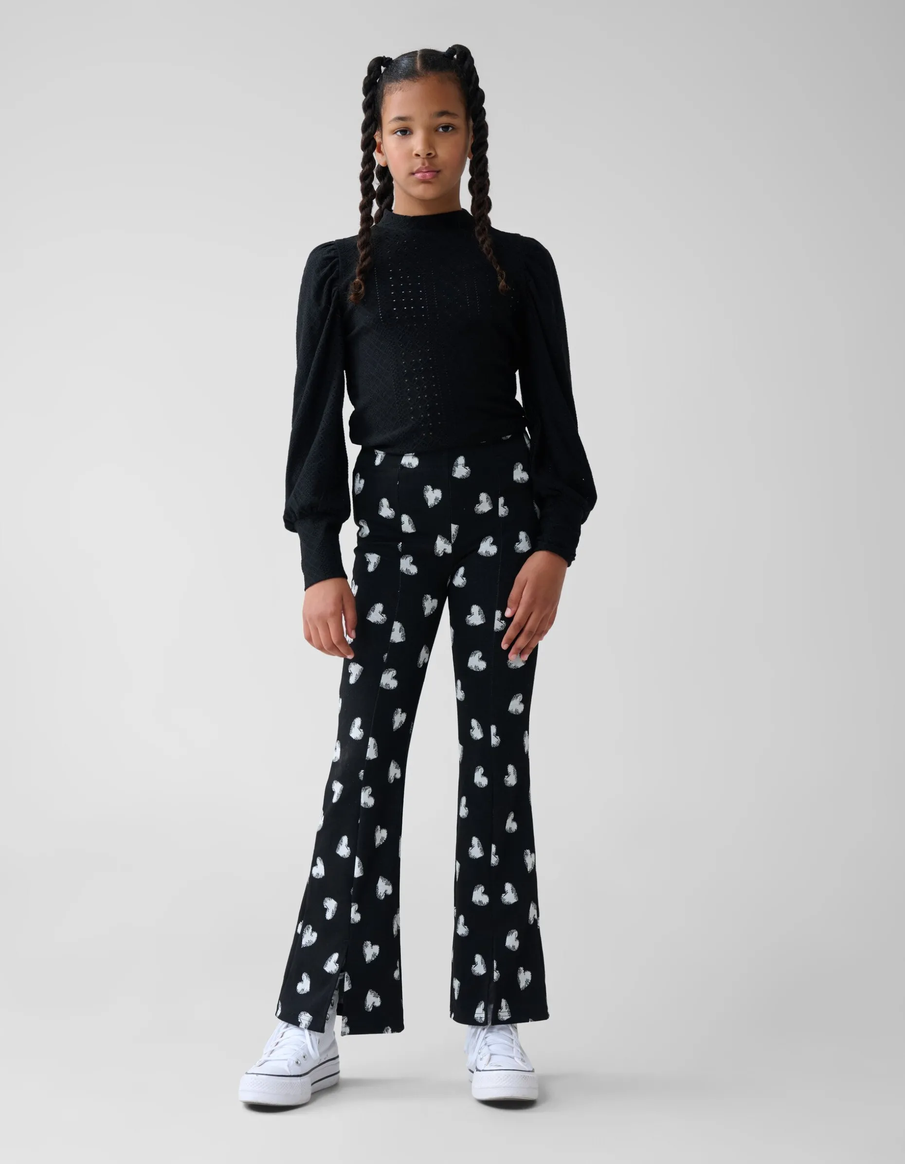 Heart Printed Flared Legging Zwart