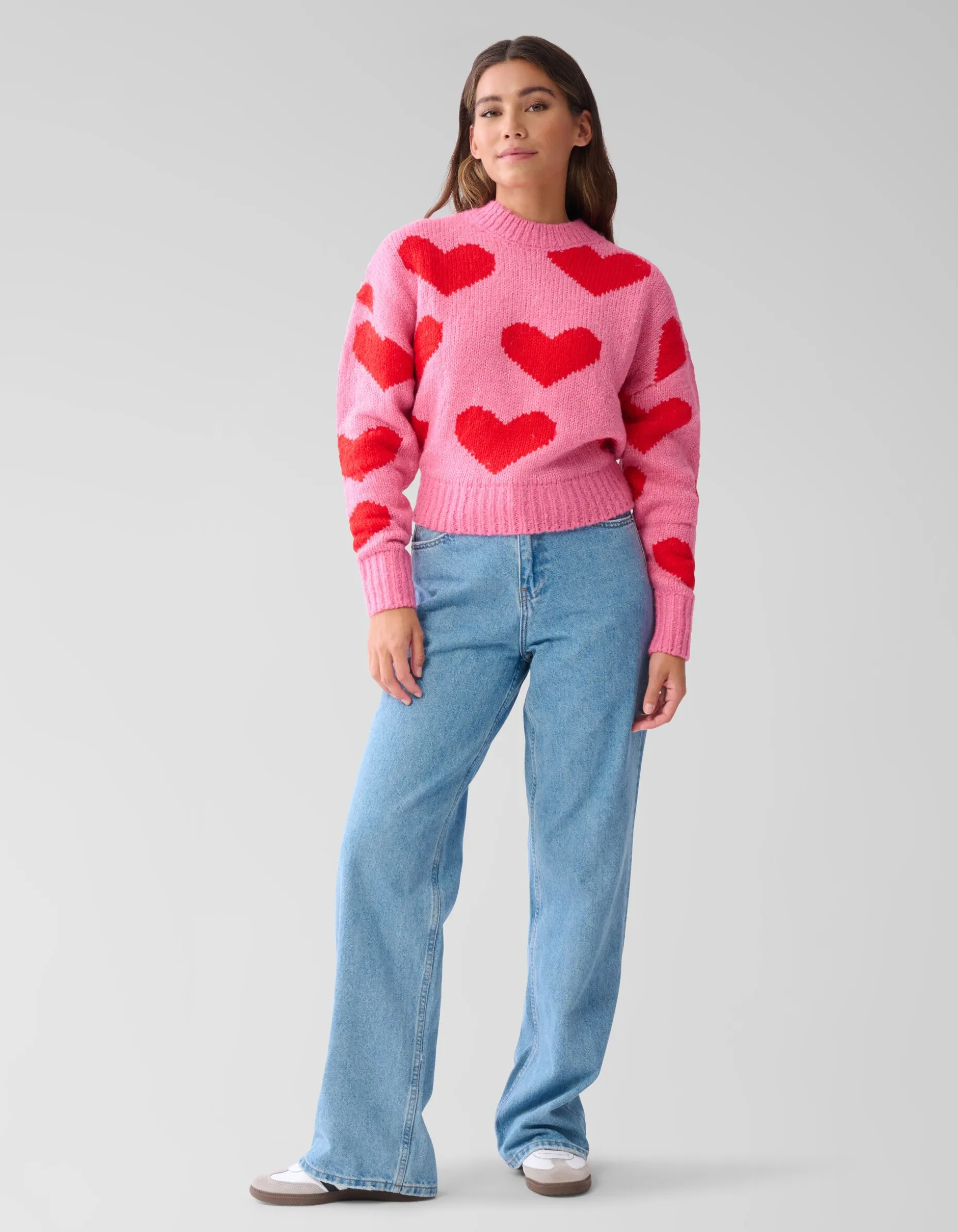 Heart Printed Gebreide Trui Roze