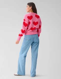 Heart Printed Gebreide Trui Roze