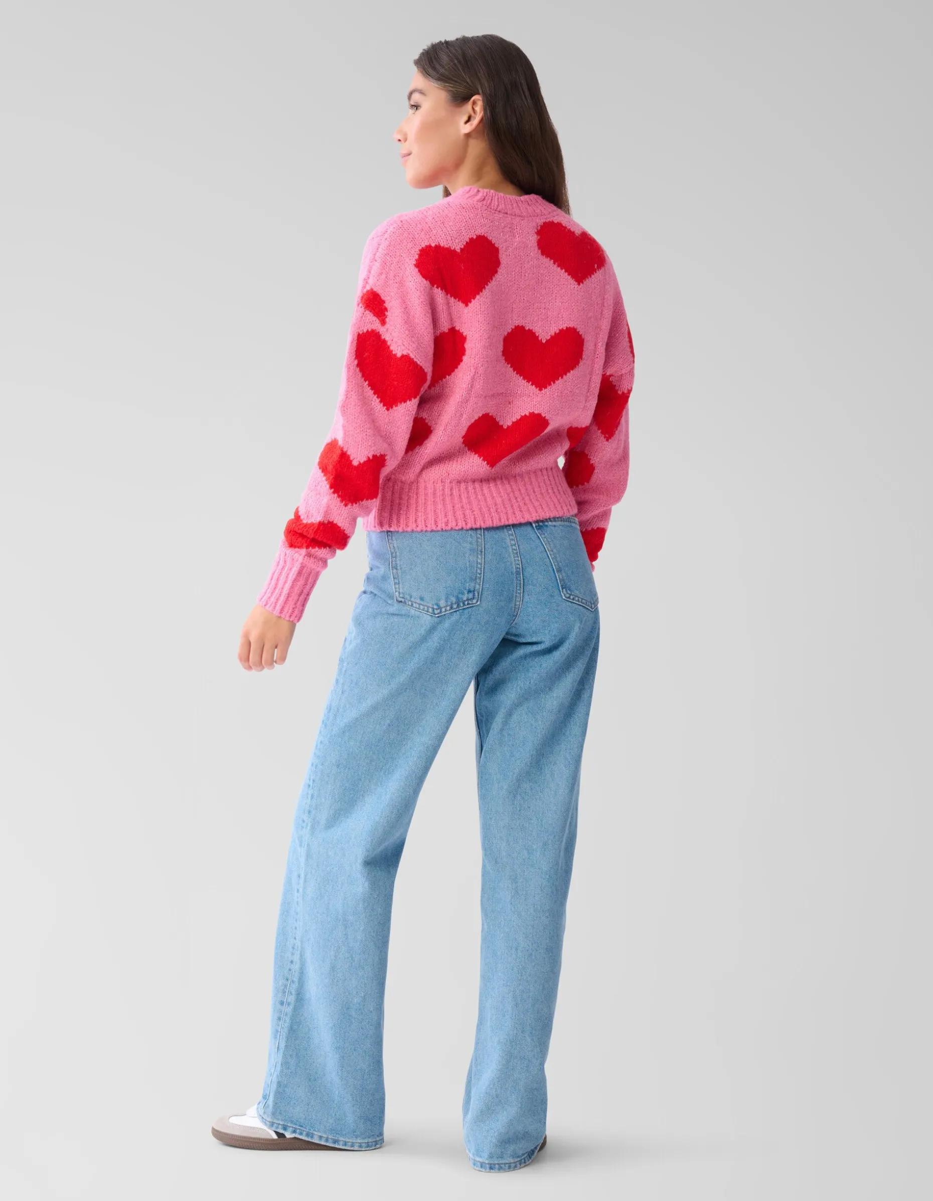 Heart Printed Gebreide Trui Roze
