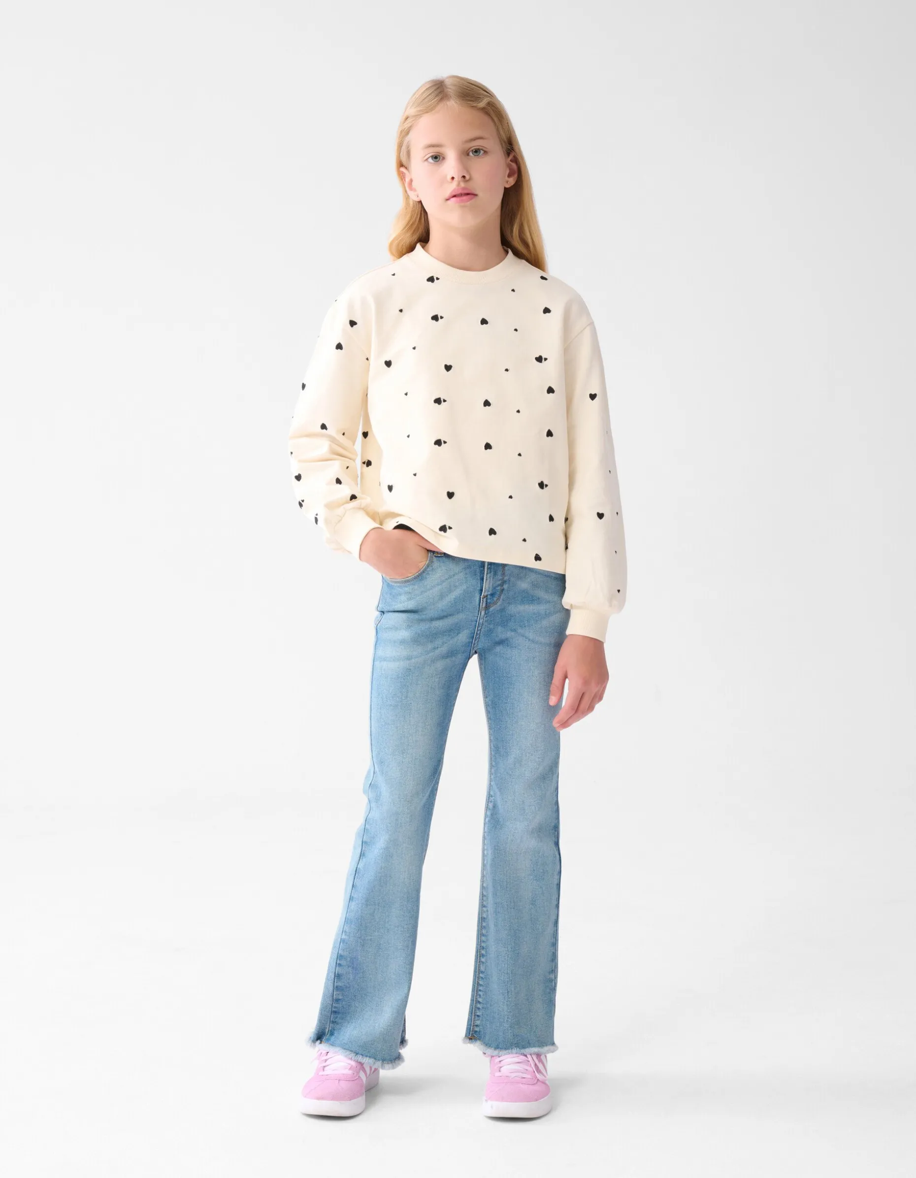 Heart Printed Longsleeve Gebroken Wit