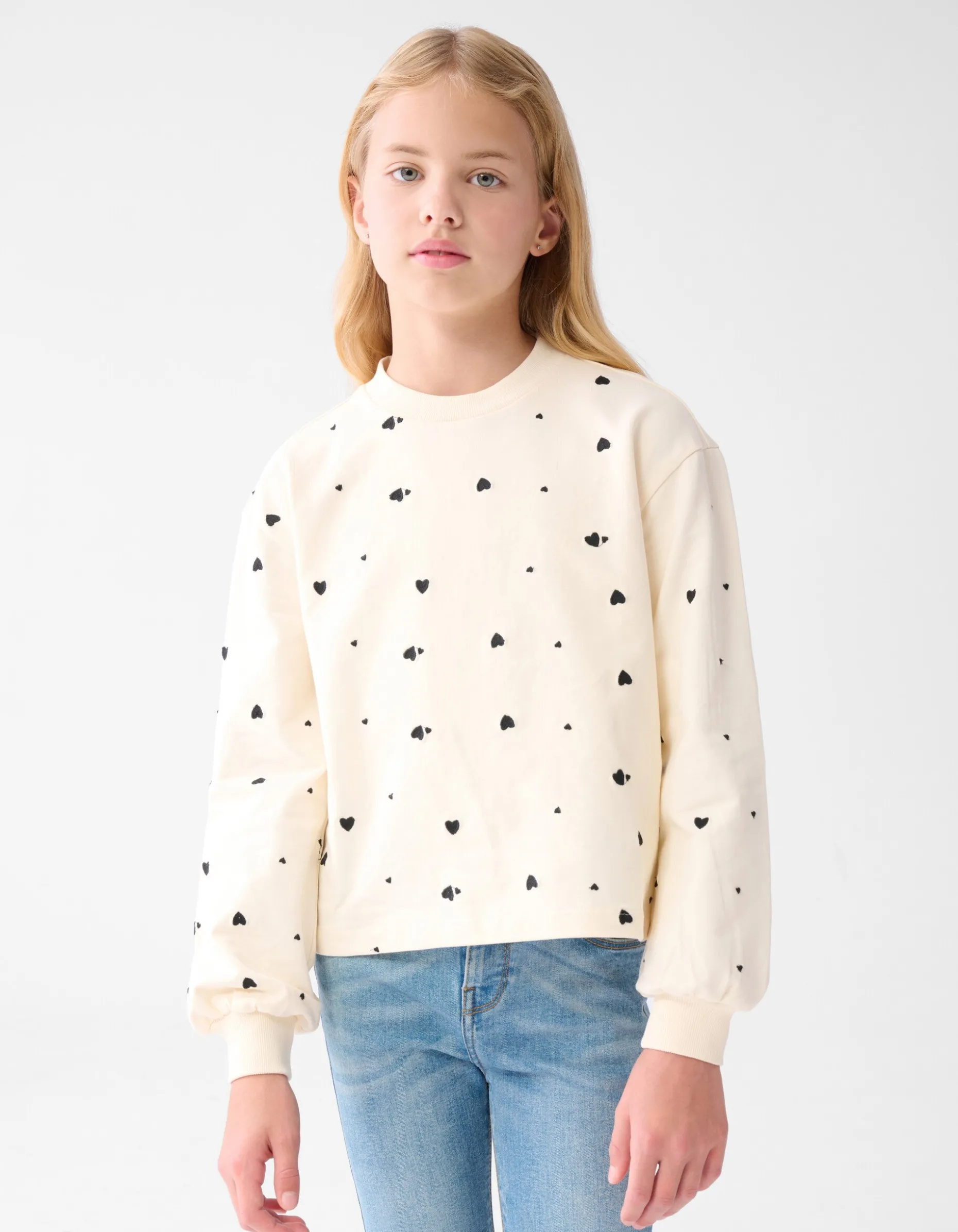 Heart Printed Longsleeve Gebroken Wit