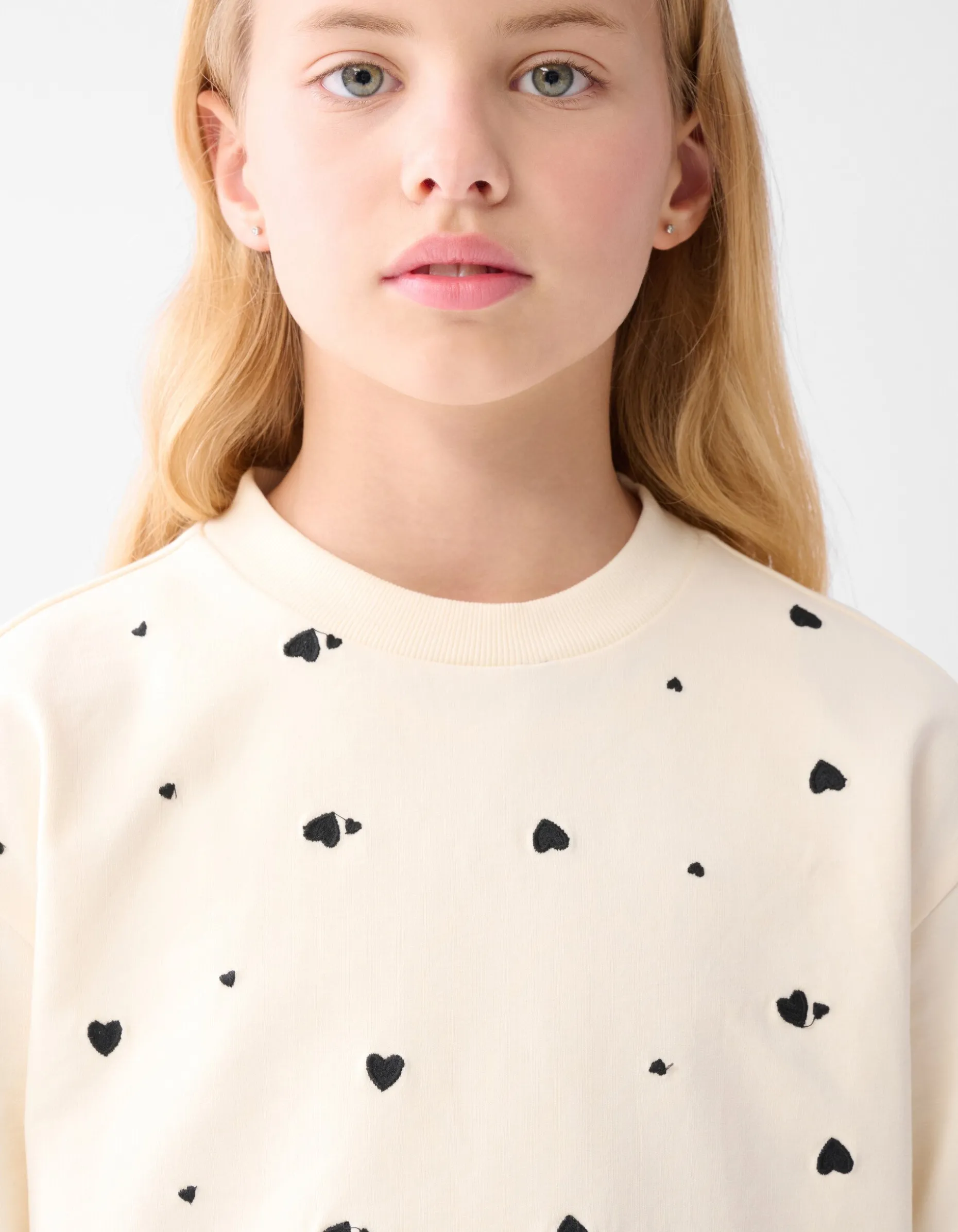 Heart Printed Longsleeve Gebroken Wit