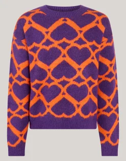 Heart Printed Meisjes Trui Paars By Furmey