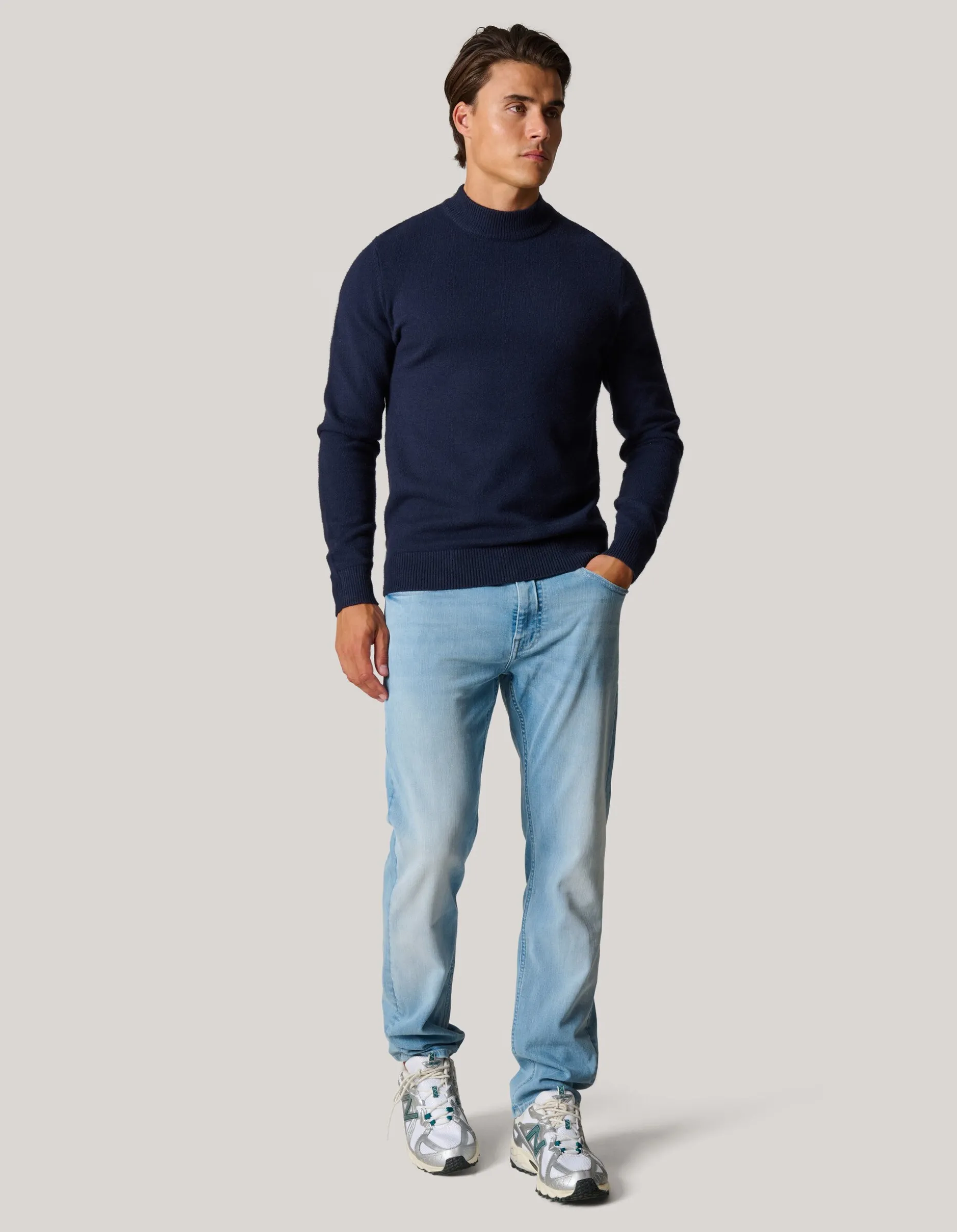 Jacquard Gebreide Trui Donkerblauw