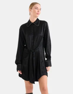 Jacquard Print Jurk Zwart