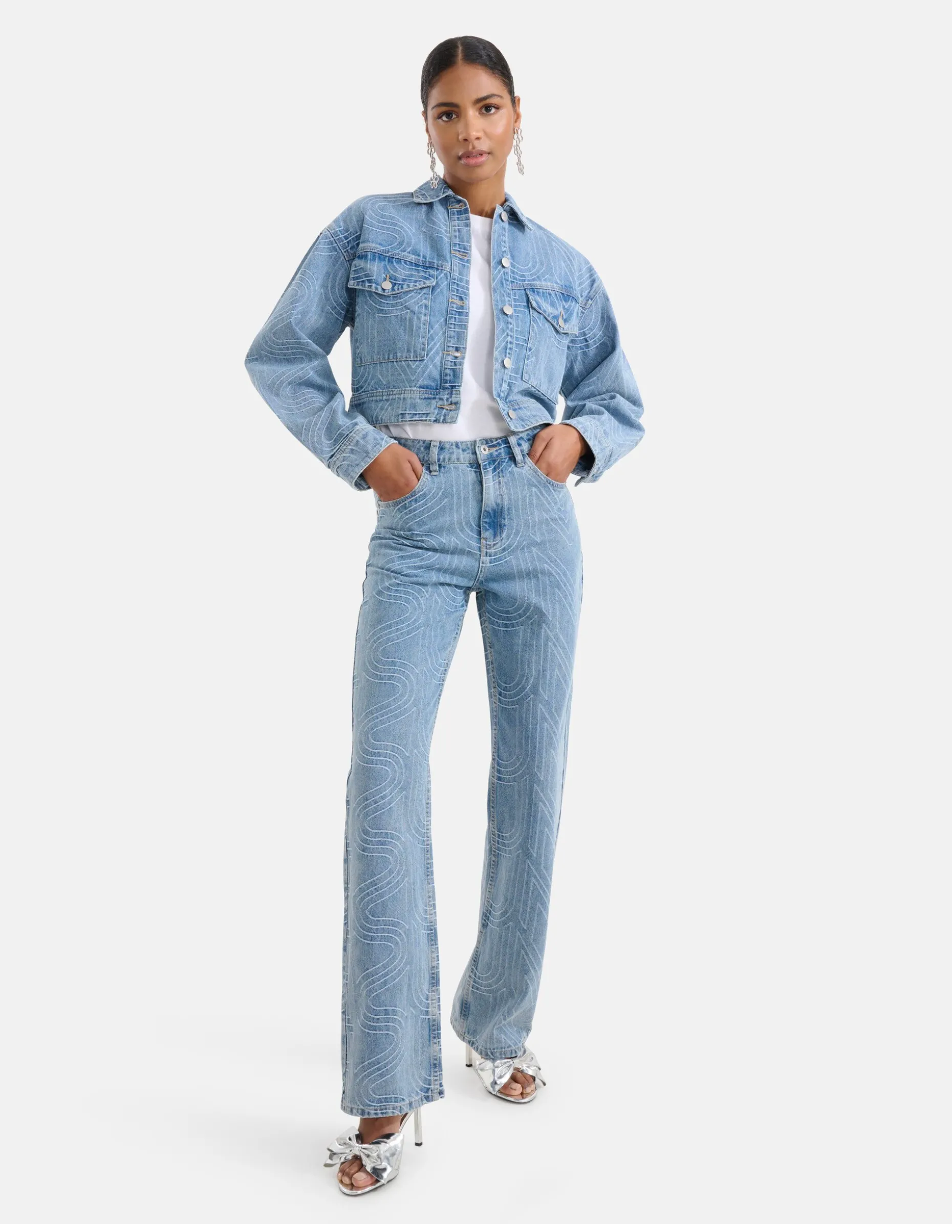 Jacquard Straight Fit Jeans Mediumstone