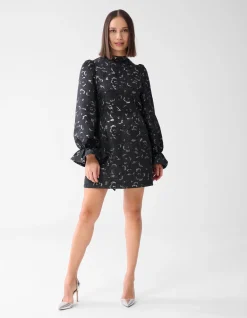 Jacquard Strik Mini Jurk Zwart