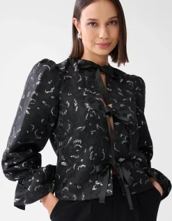 Jacquard Strik Top Zwart
