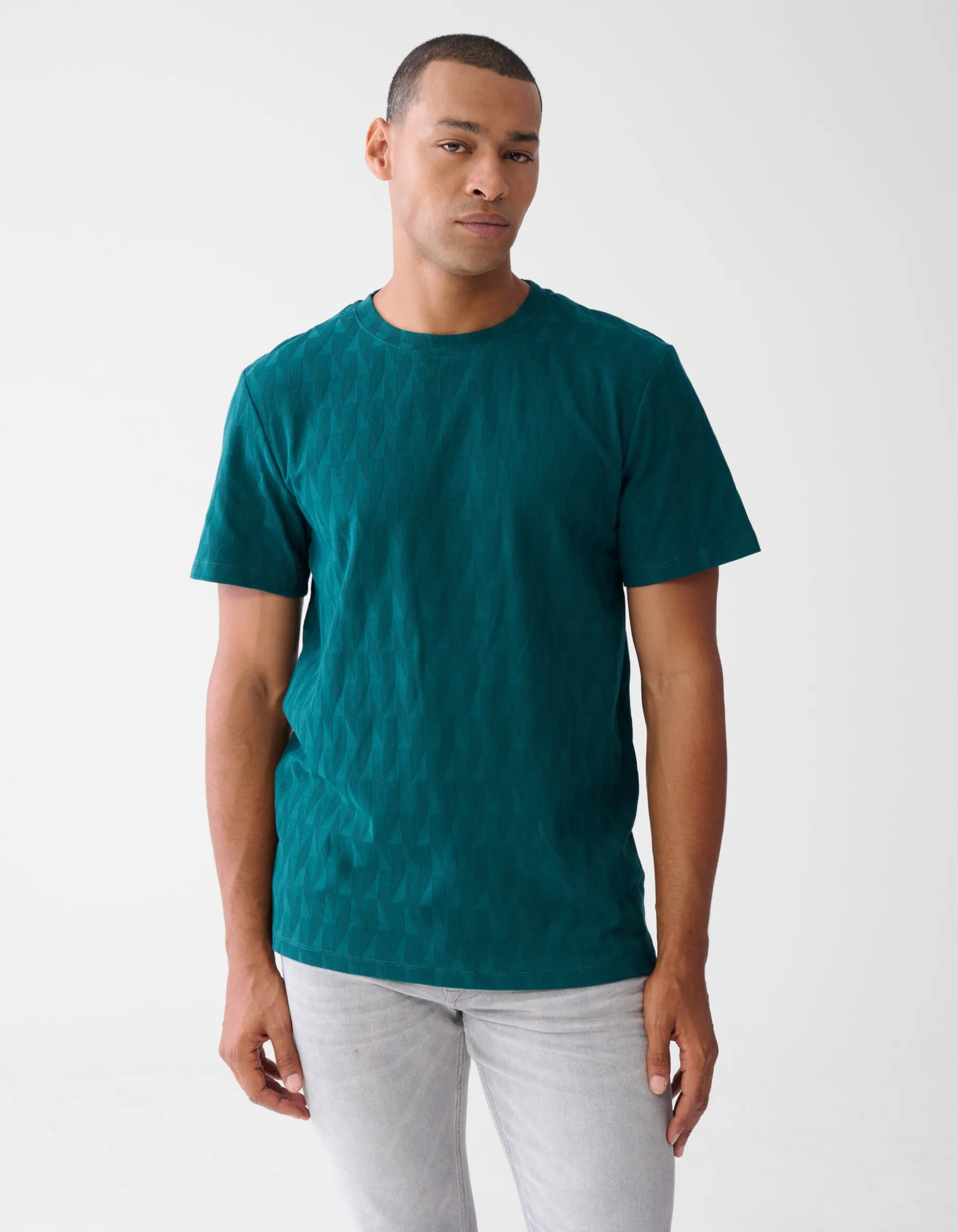 Jacquard T-shirt Donkergroen