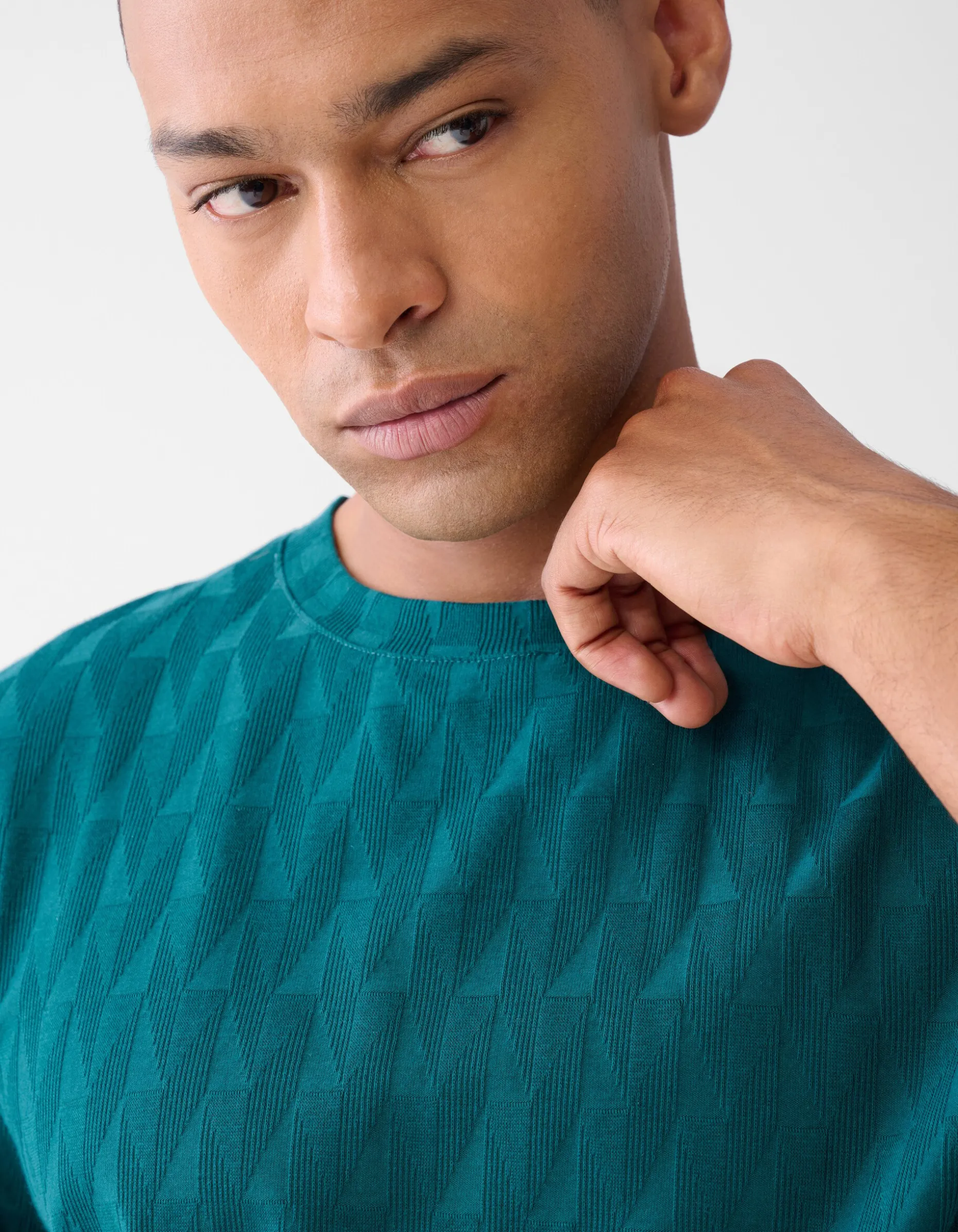 Jacquard T-shirt Donkergroen