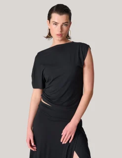 Jersey Asymmetrische Top Zwart