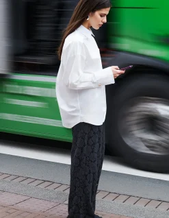 Kanten Wide Leg Broek Zwart