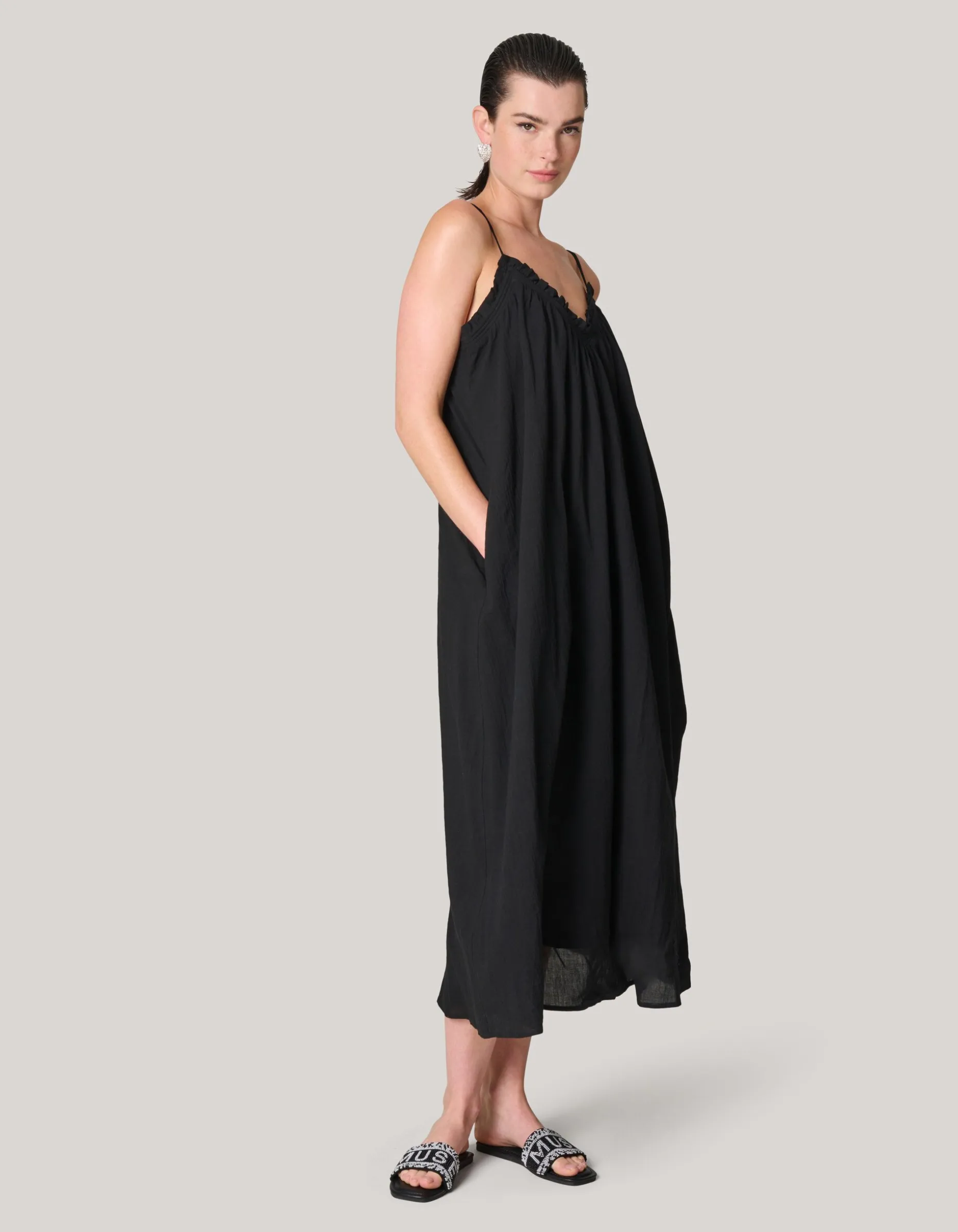 Katoenen Maxi Jurk Zwart