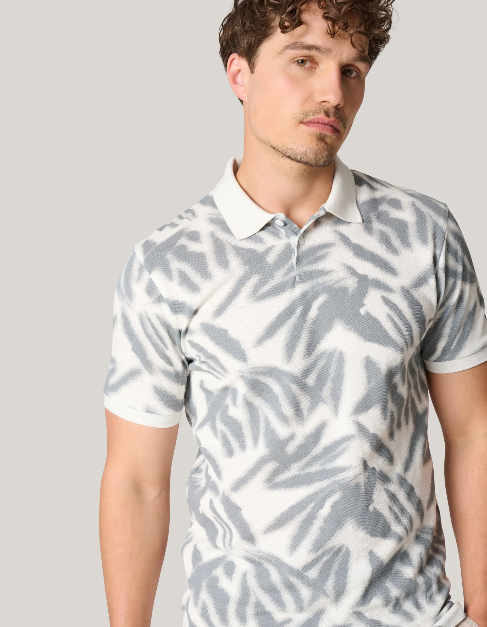 Leaf Print Polo Wit