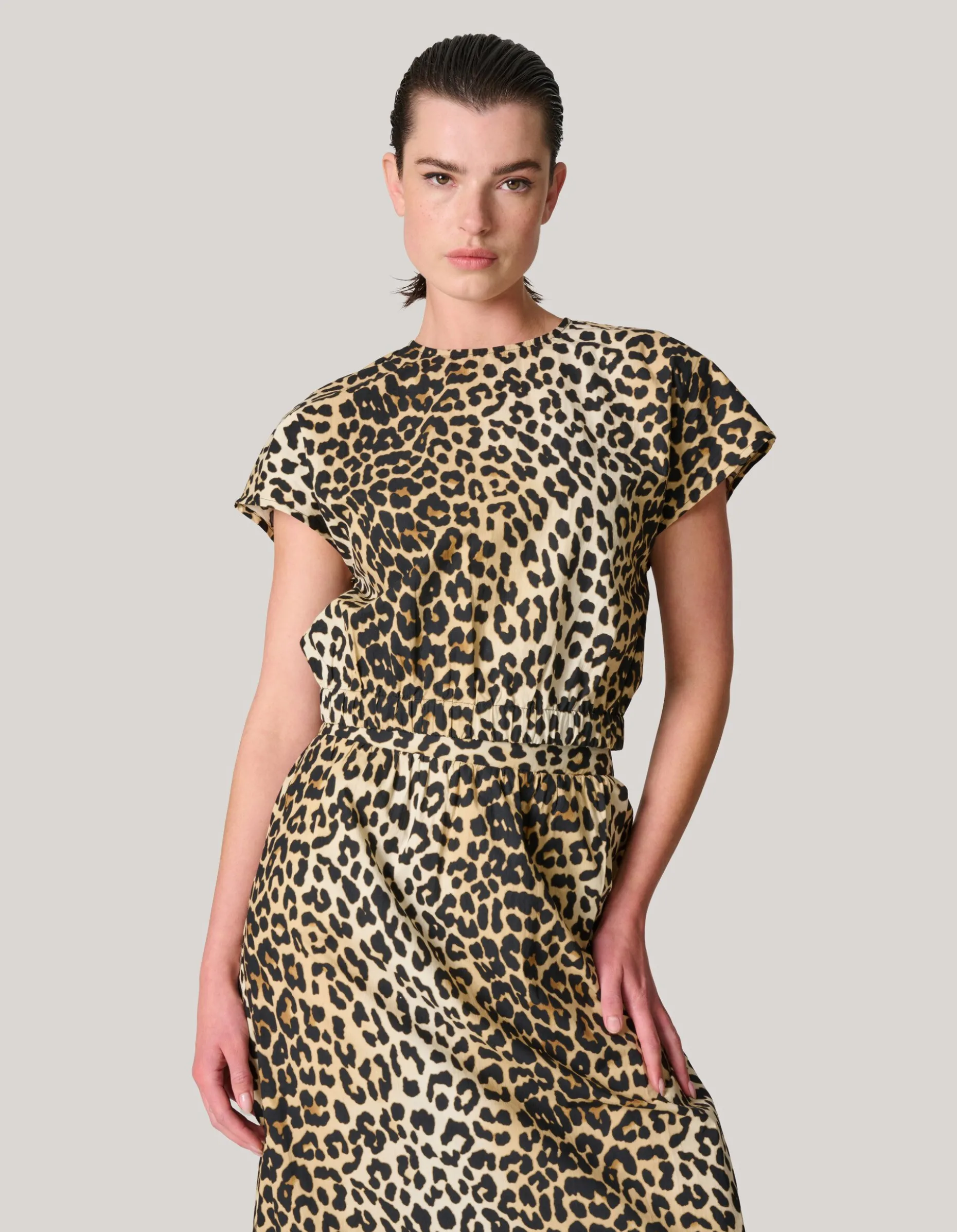Leopard Poplin Cropped Top