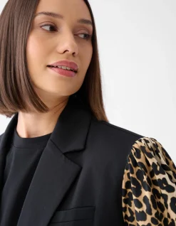 Leopard Poplin Sleeve Blazer Zwart