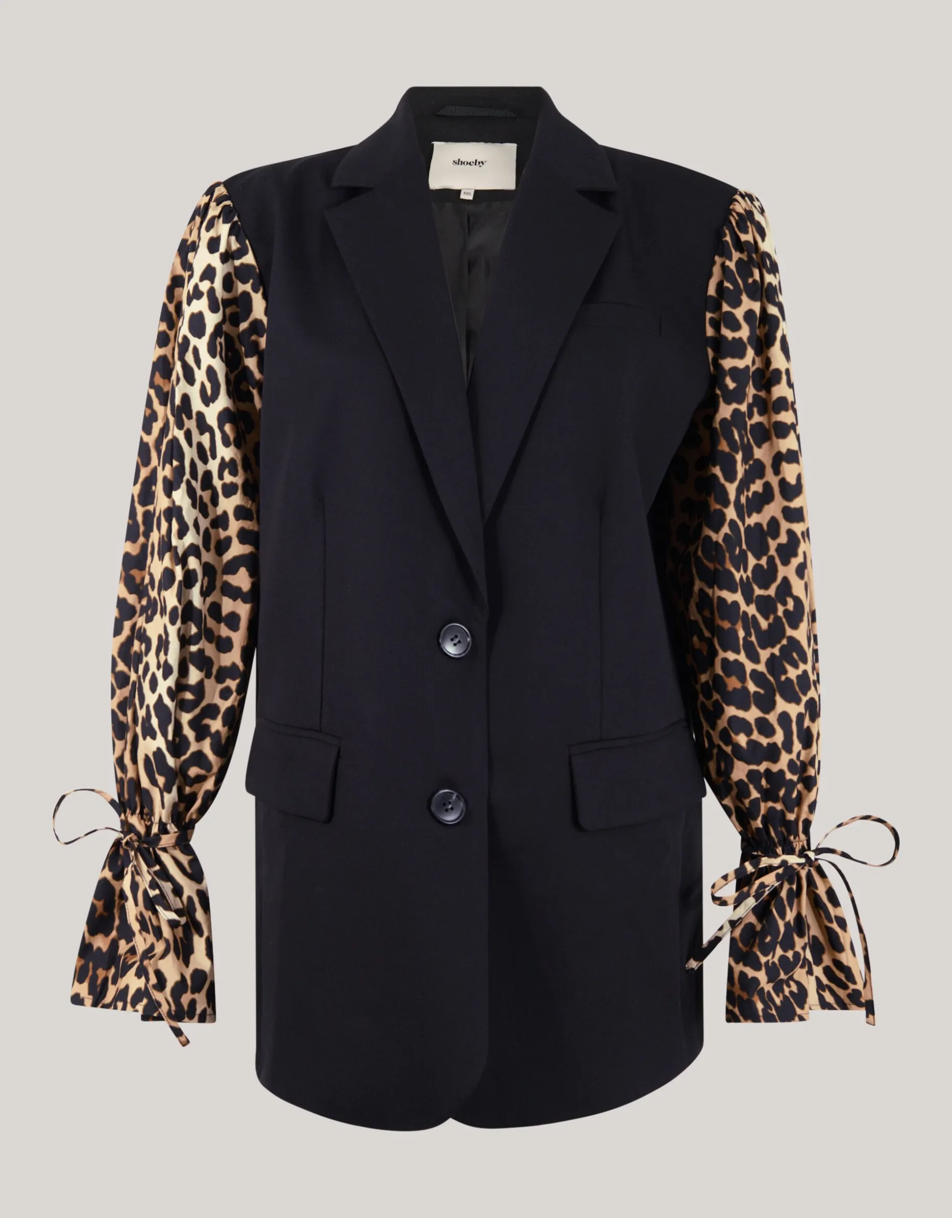 Leopard Poplin Sleeve Blazer Zwart