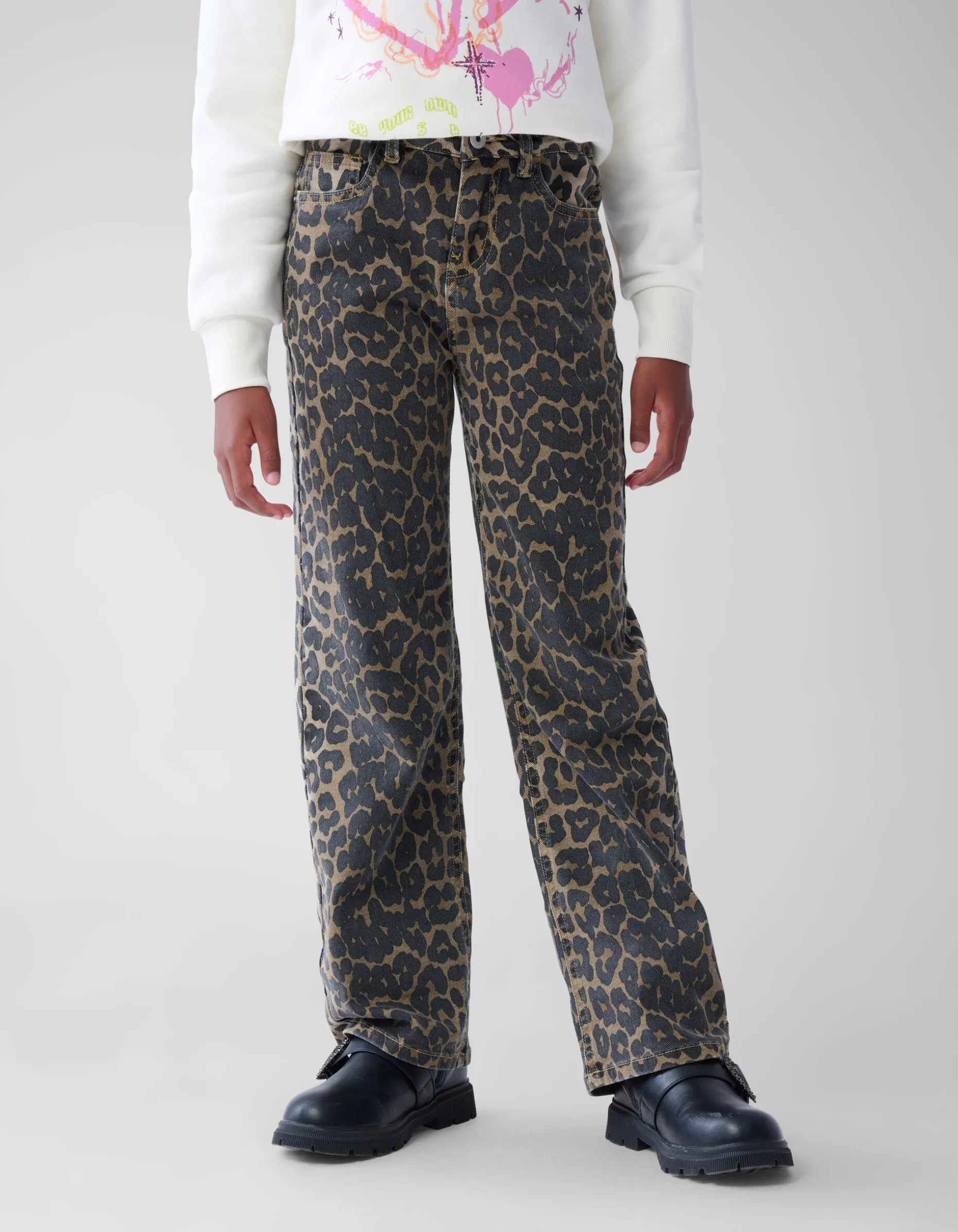 Leopard Straight Fit Jeans Bruin