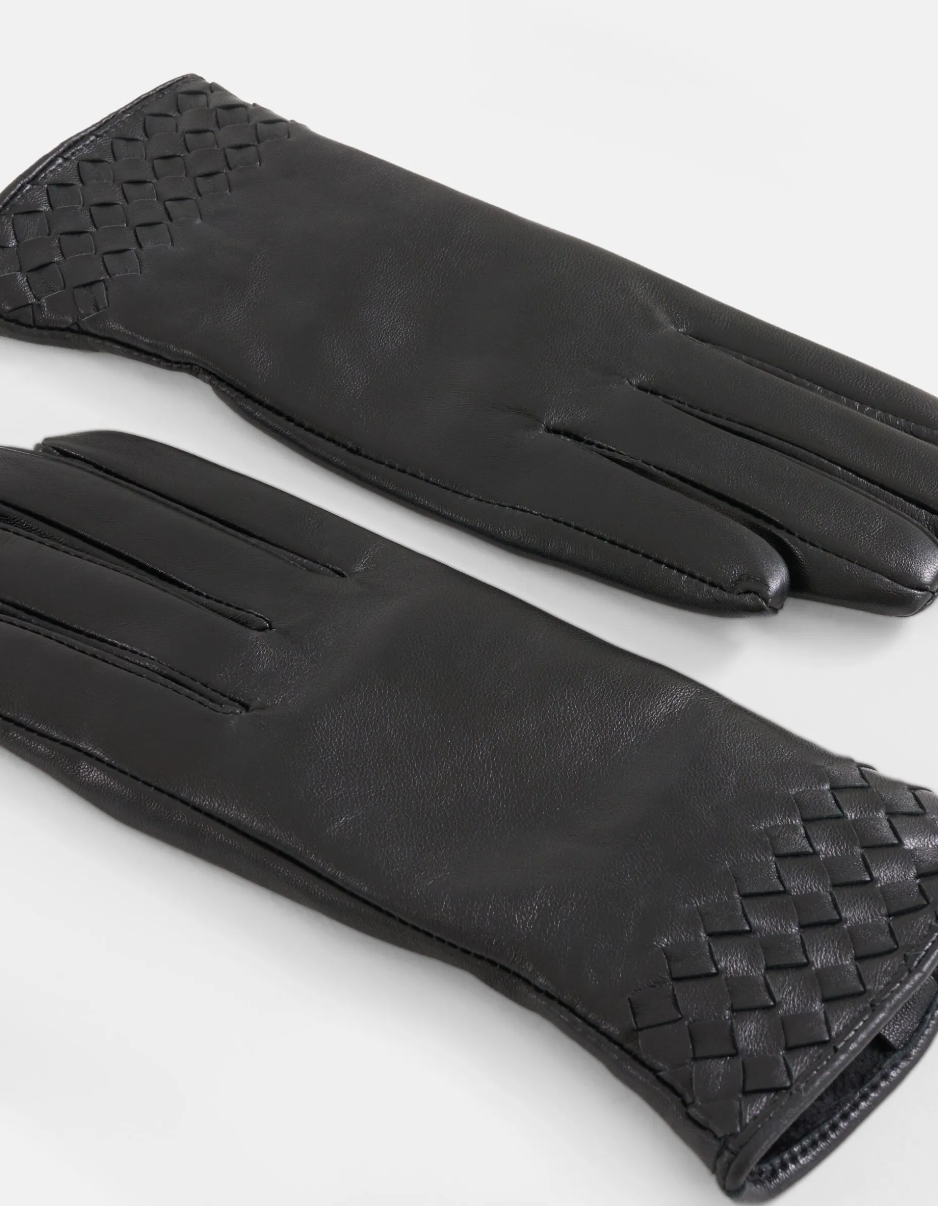Leren Gevlochten Handschoenen Zwart
