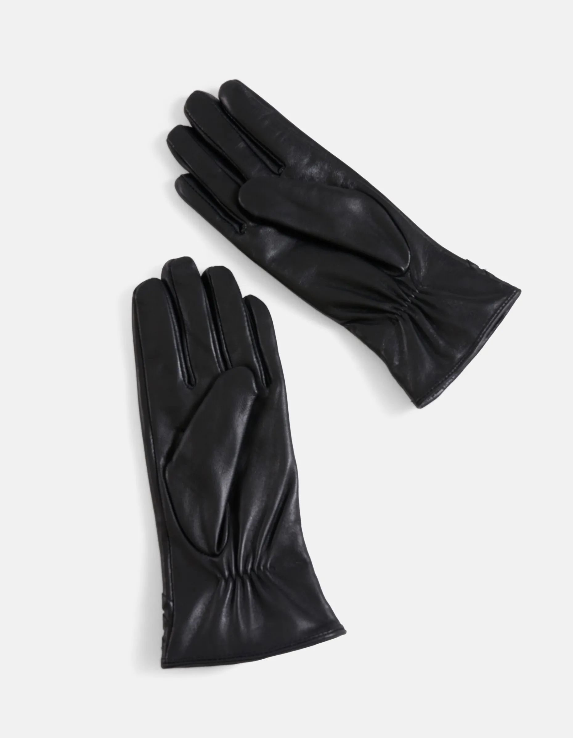 Leren Gevlochten Handschoenen Zwart