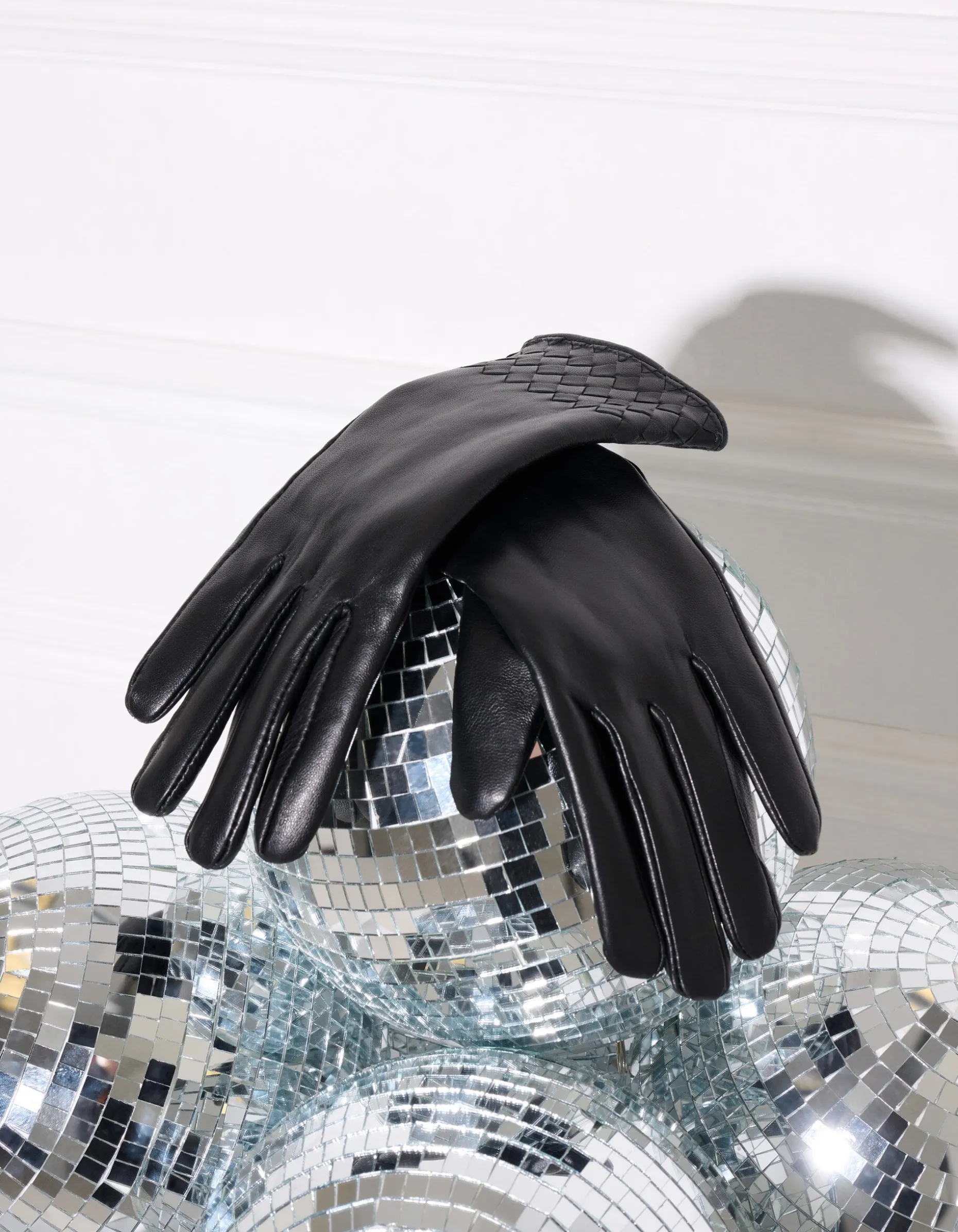 Leren Gevlochten Handschoenen Zwart