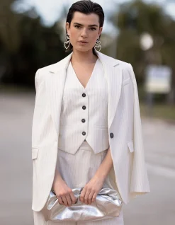 Lurex Pinstripe Gilet Gebroken Wit