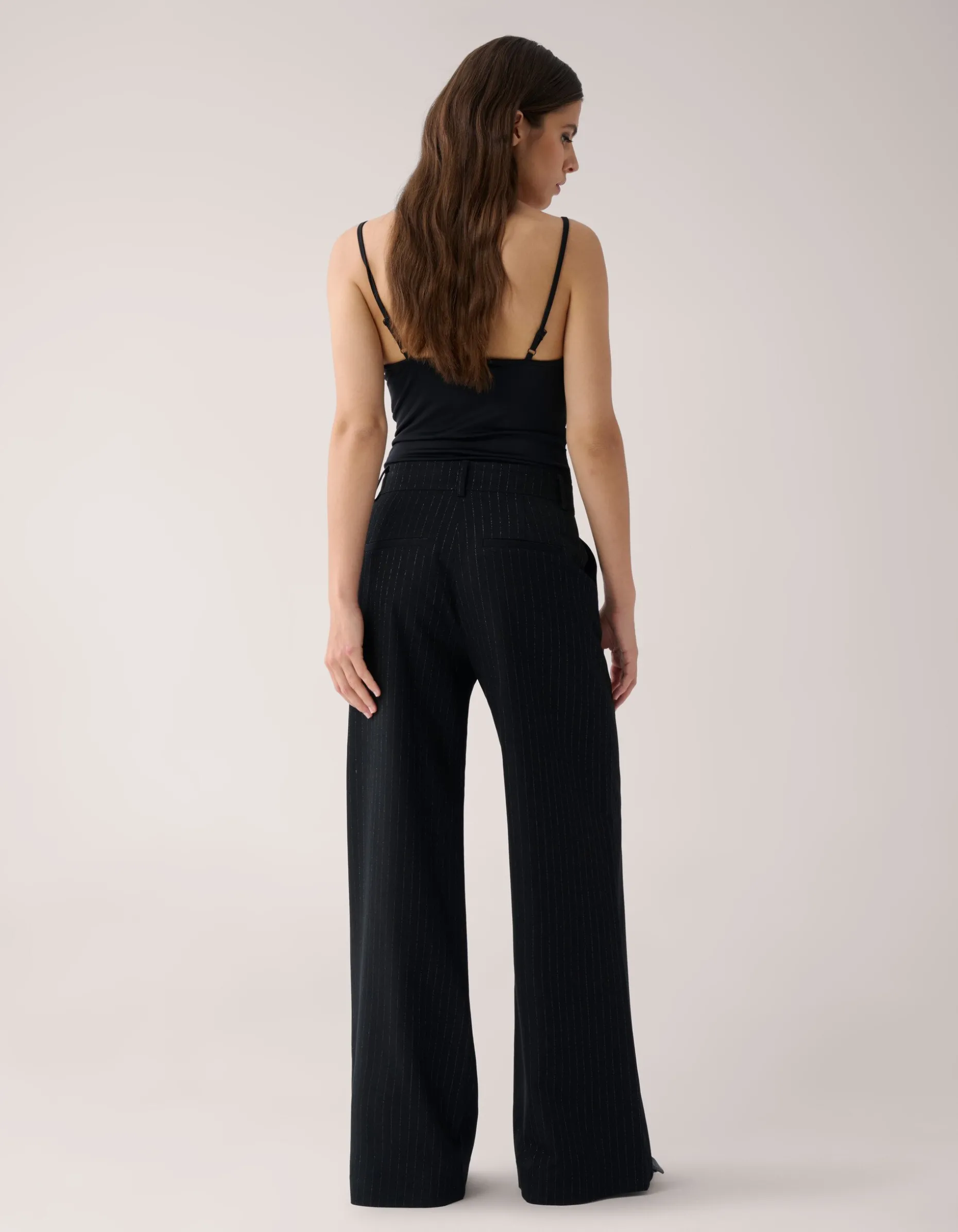 Lurex Pinstripe Wide Leg Pantalon Zwart By Mieke