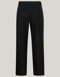 Lurex Pinstripe Wide Leg Pantalon Zwart By Mieke