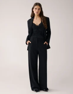 Lurex Pinstripe Wide Leg Pantalon Zwart By Mieke