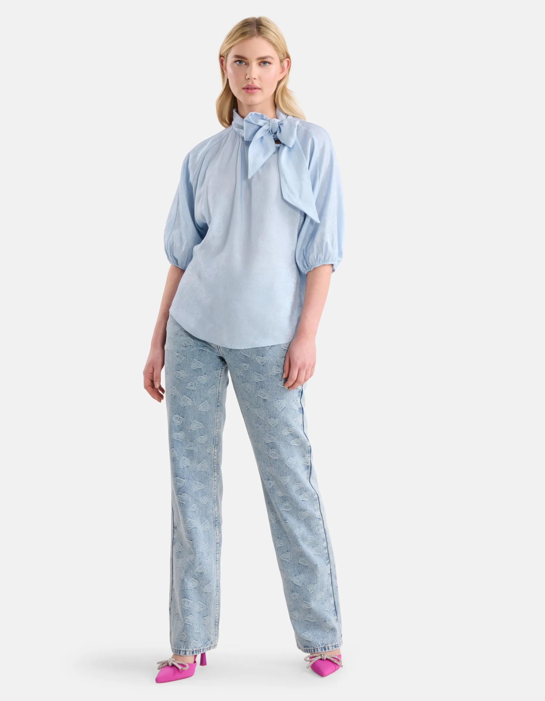 Metallic Denim Blouse Lichtblauw