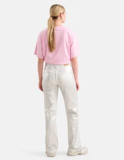 Metallic Wide Leg Jeans Zilver
