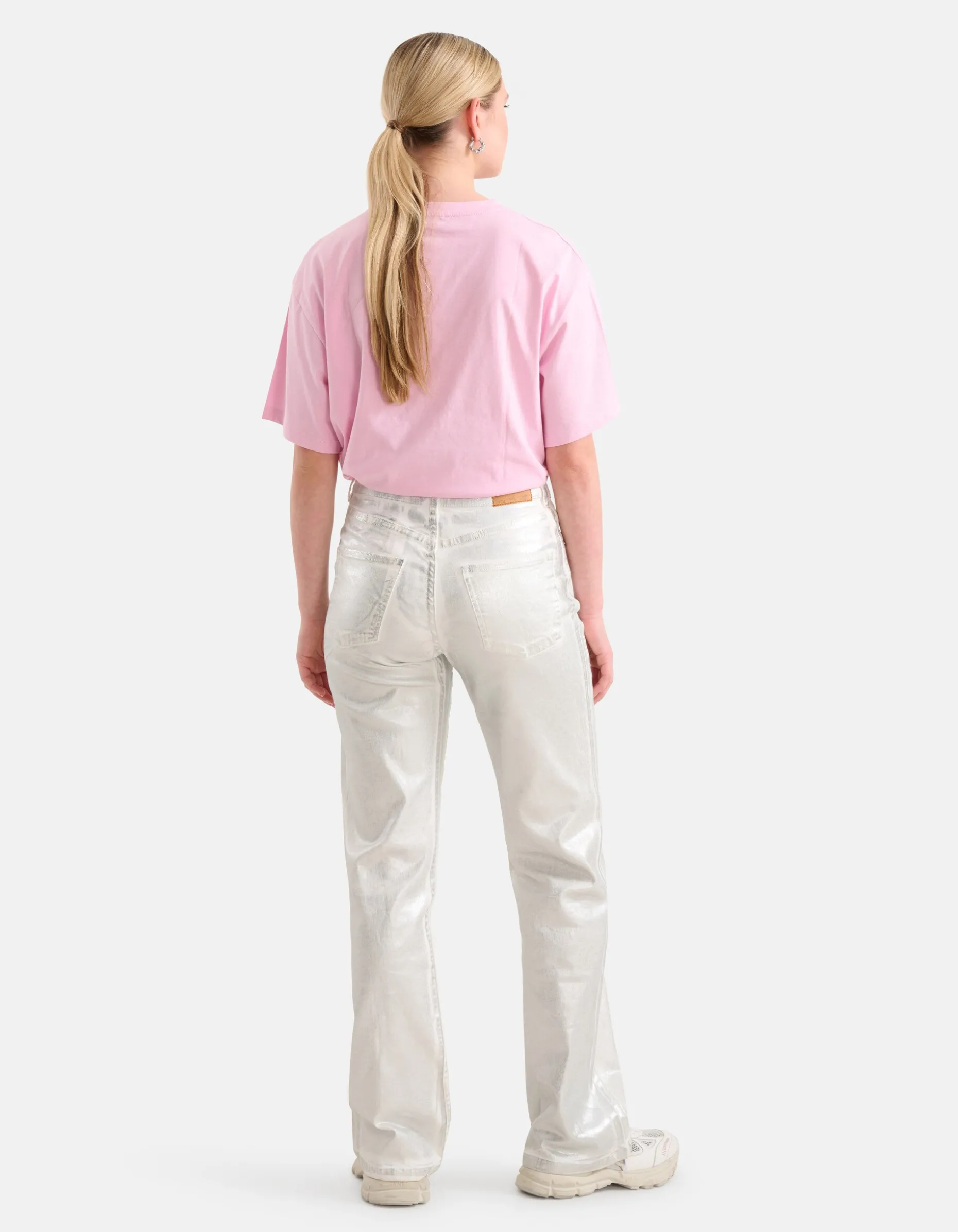 Metallic Wide Leg Jeans Zilver