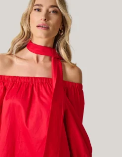 Off Shoulder Jurk Rood