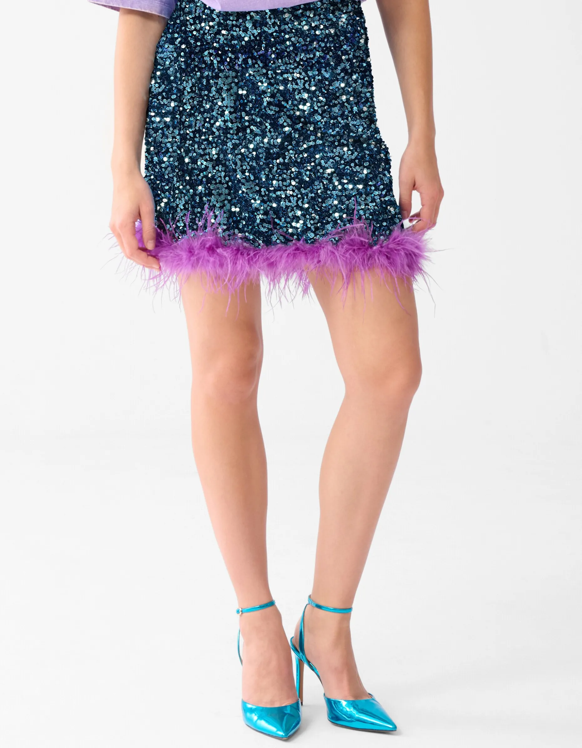 Pailletten Mini Rok Blauw By Lizzy
