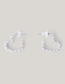 Pearl Heart Hoop Oorbellen Zilver