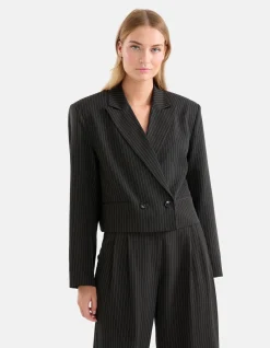 Pinstripe Cropped Blazer Zwart