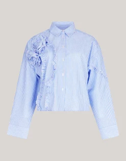 Pinstripe Ruffle Blouse Lichtblauw