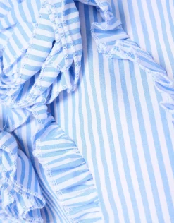 Pinstripe Ruffle Blouse Lichtblauw