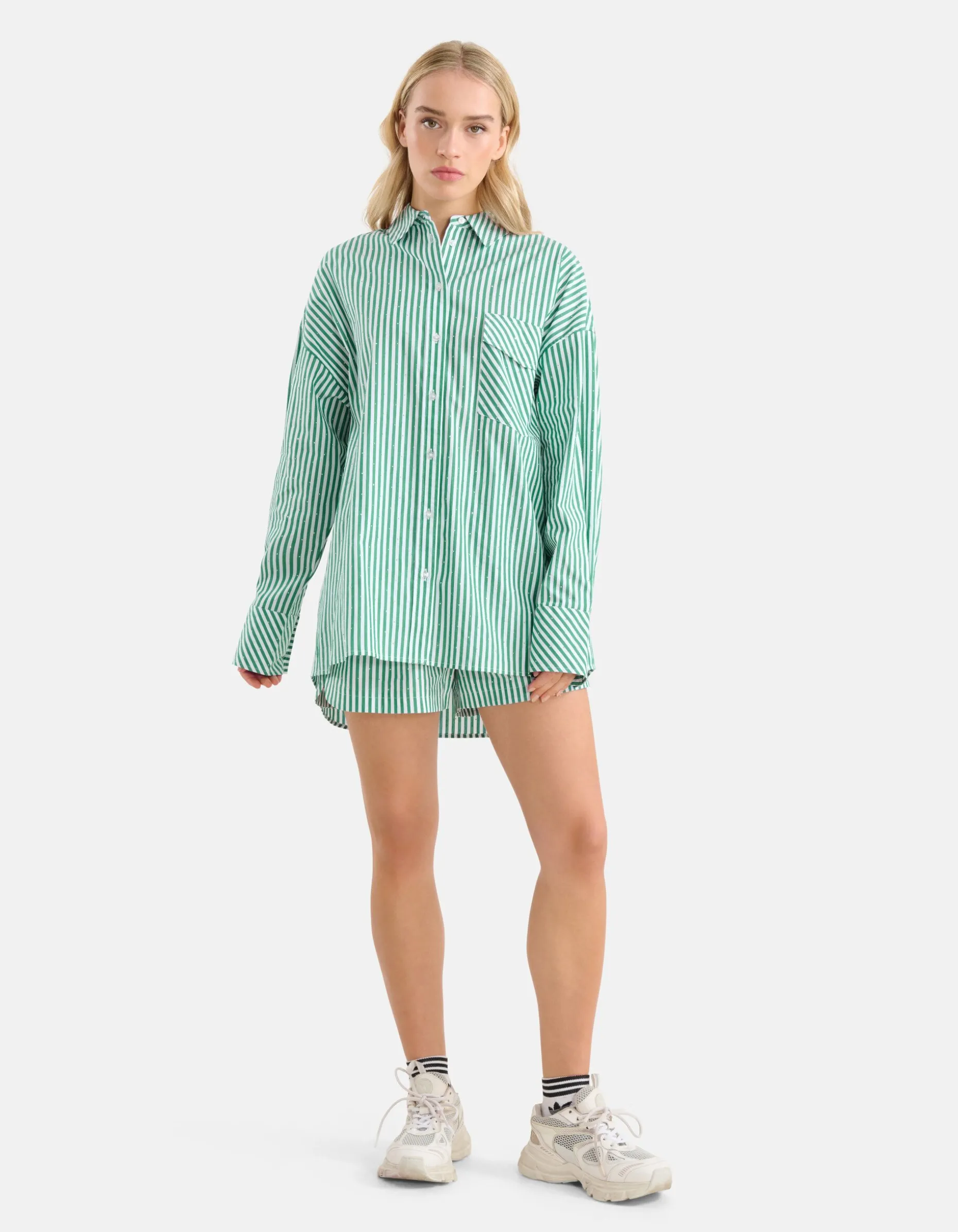 Pinstripe Strass Blouse Groen By Monica