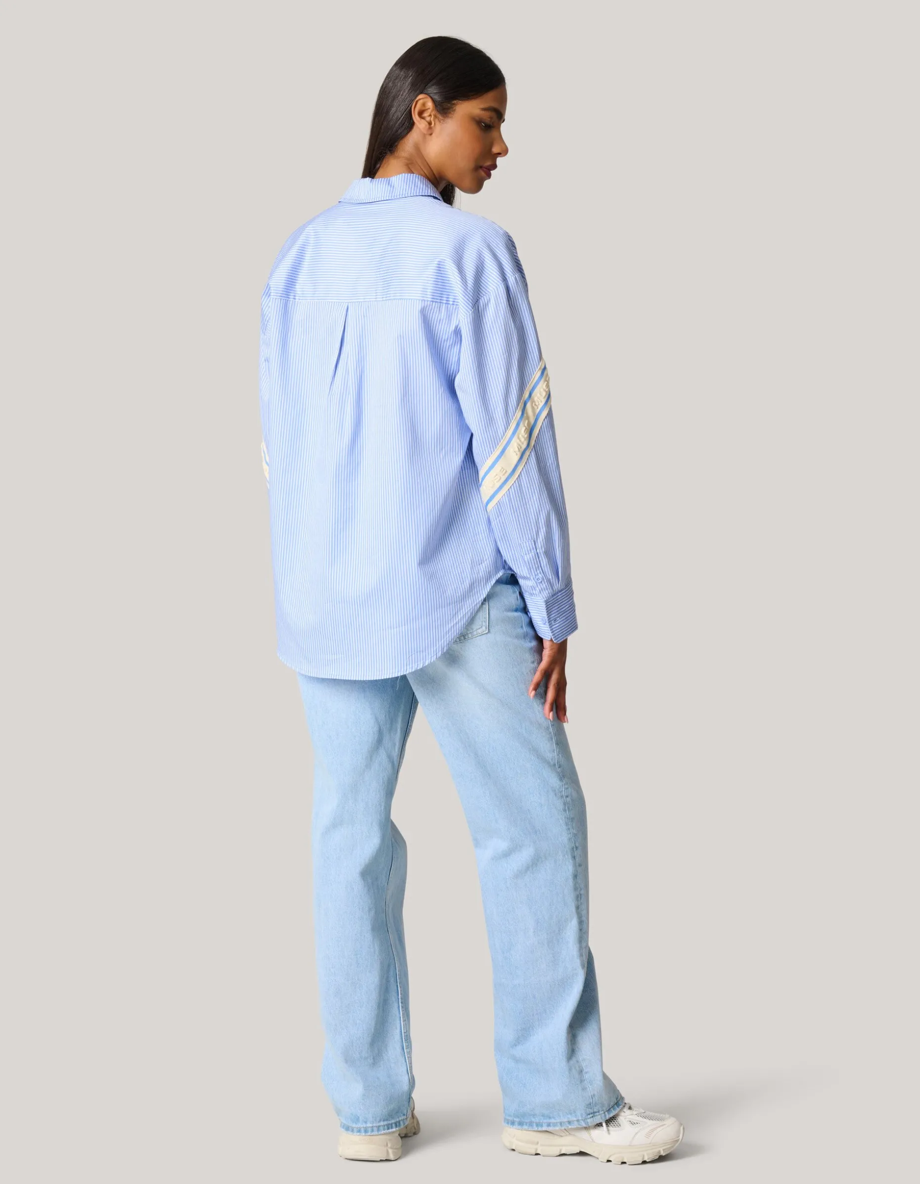 Pinstripe Strass Blouse Lichtblauw