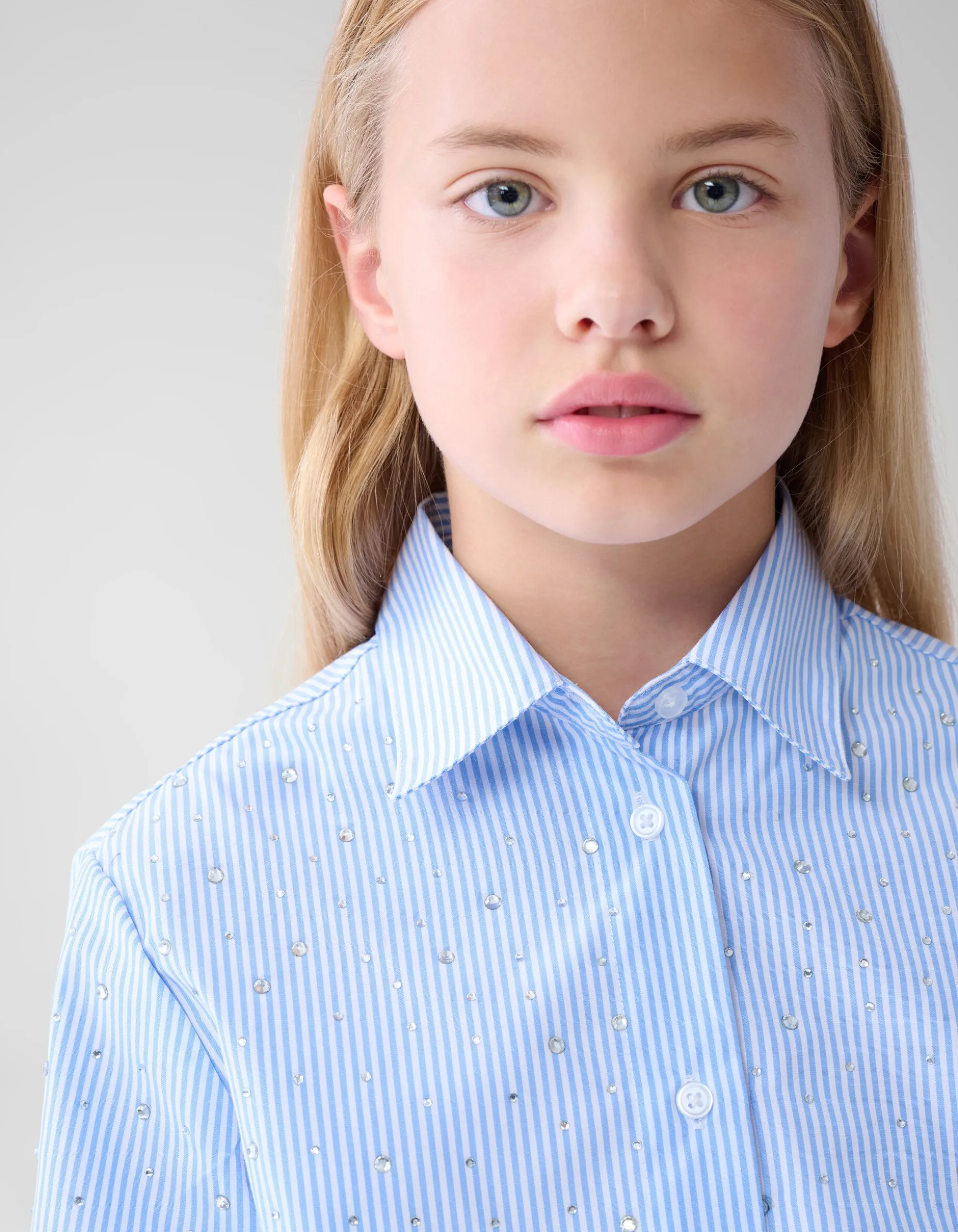 Pinstripe Strass Blouse Lichtblauw