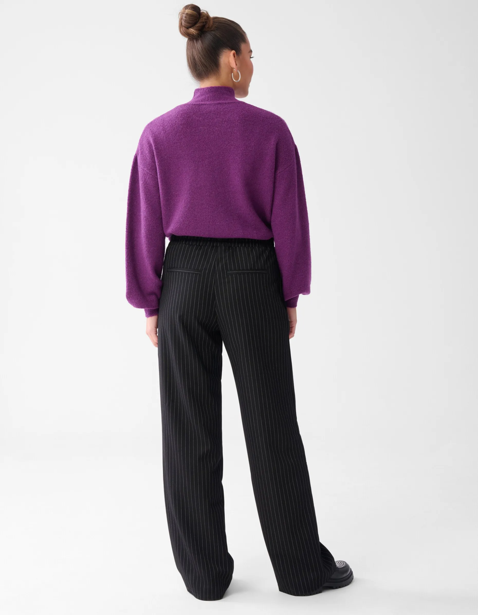Pinstripe Wide Leg Broek Zwart