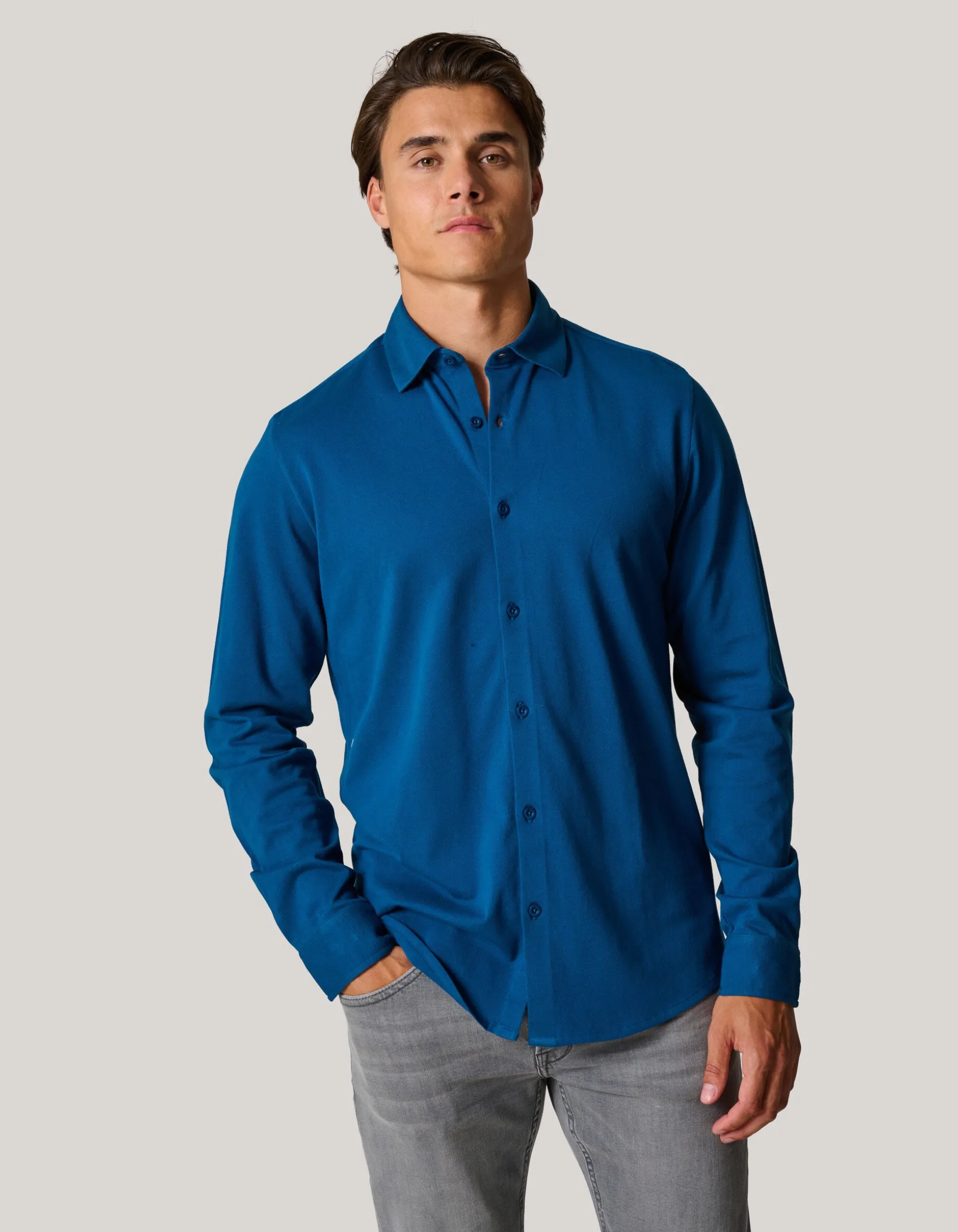 Pique Jersey Overhemd Blauw