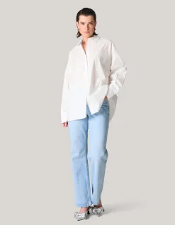 Poplin Strass Blouse Wit
