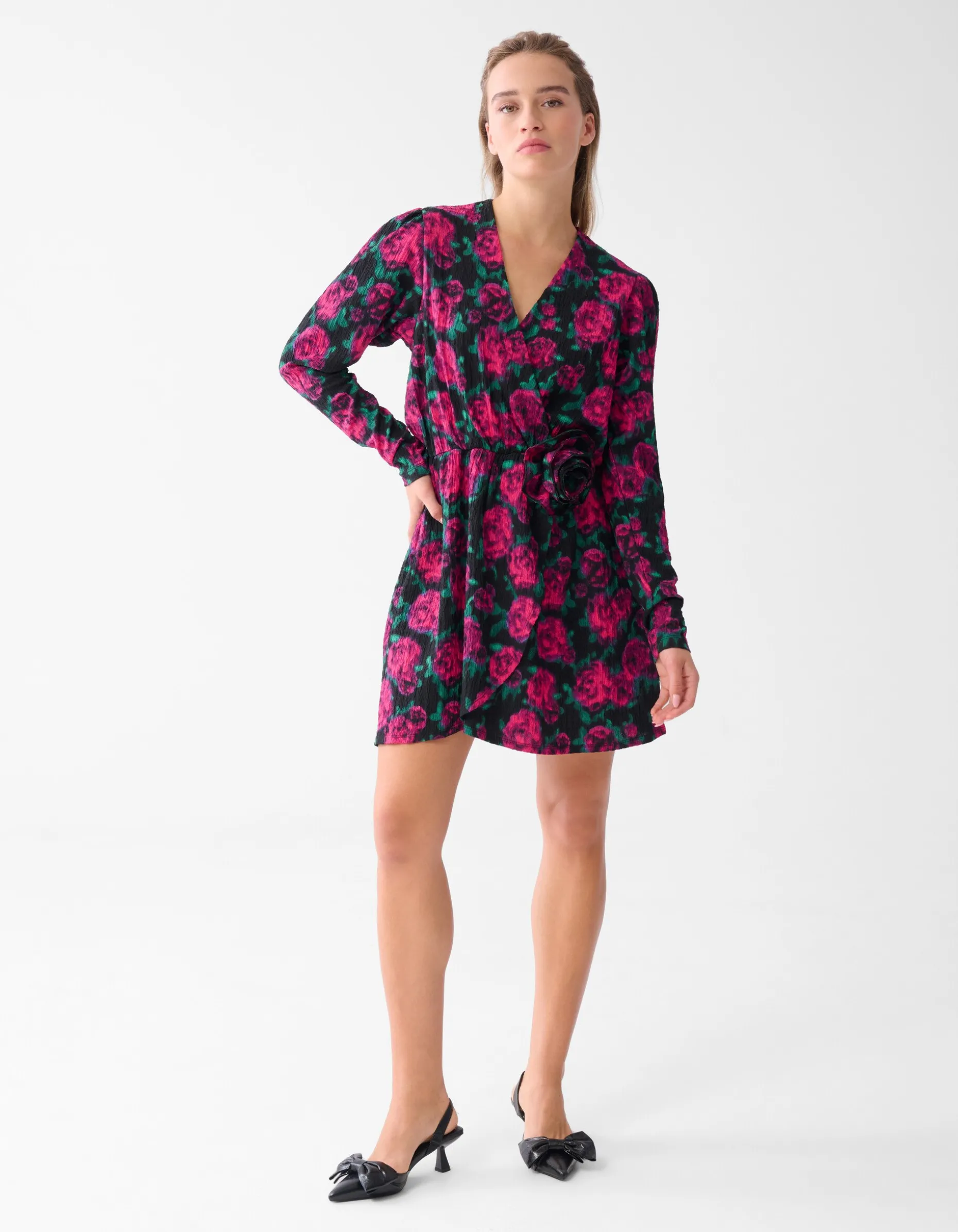 Printed Crinkle Jurk Zwart