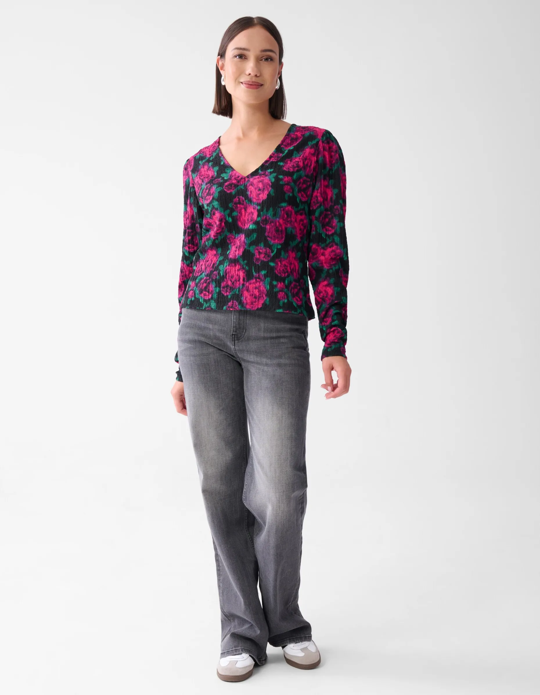 Printed Crinkle Top Zwart