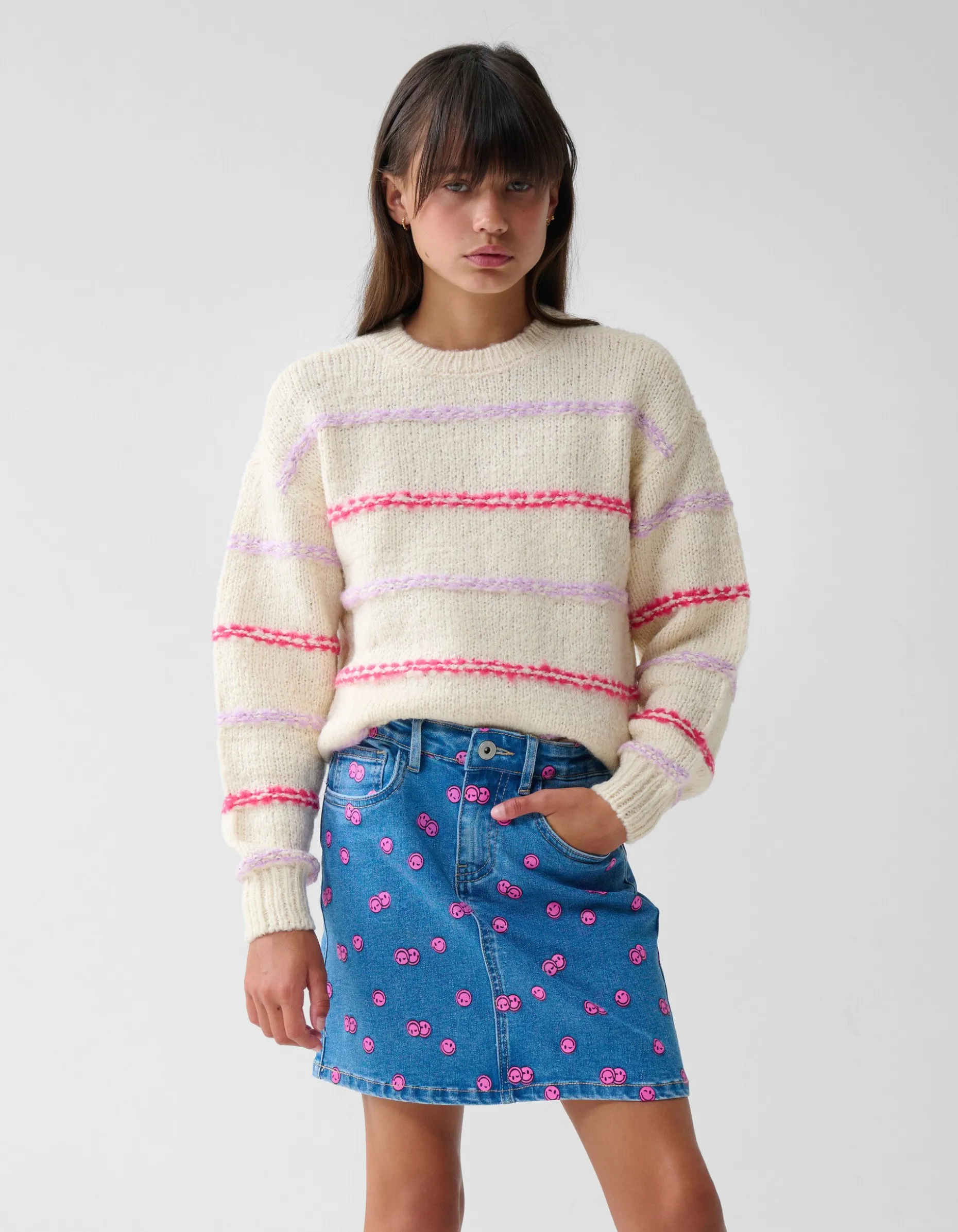 Printed Denim Mini Rok Blauw